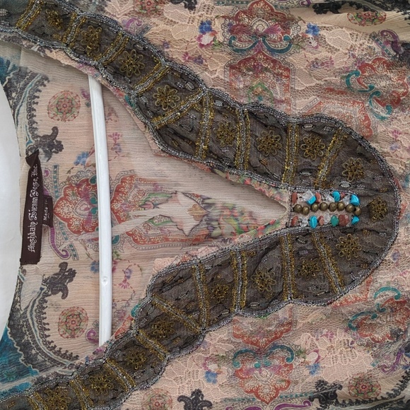 Mushka by Sienna Rose | Sheer Boho Top Embellished with Lace, Beads, Stones | M - Picture 2 of 8